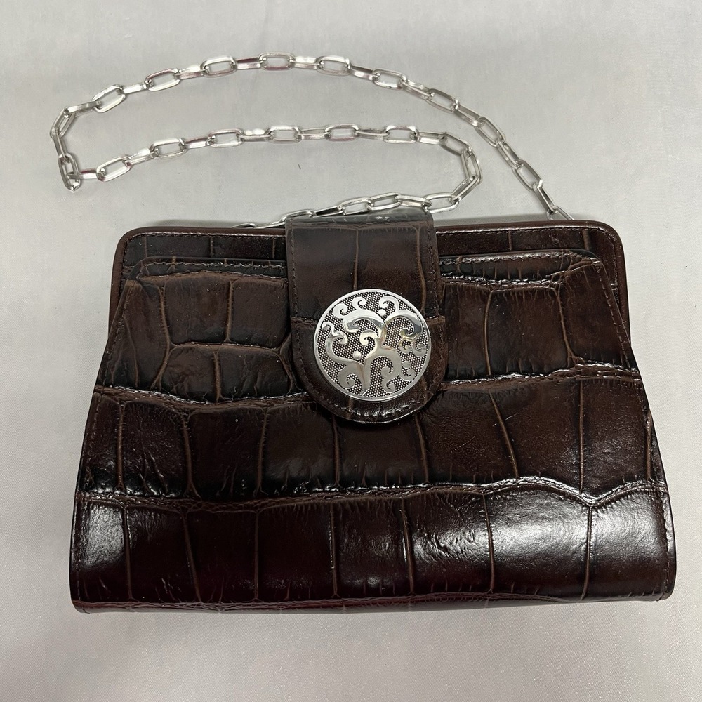 BRIGHTON SHEBA Rare Crocodile Petite MINI ORGANIZER Wallet Purse CrossBody BAG - Picture 2 of 7